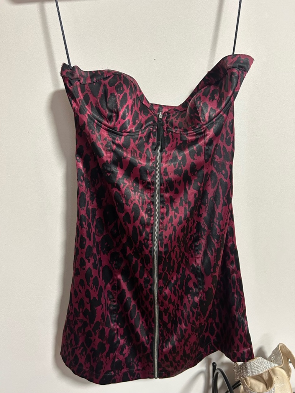 Guess Magenta and Black Leopard-Print Bustier dress